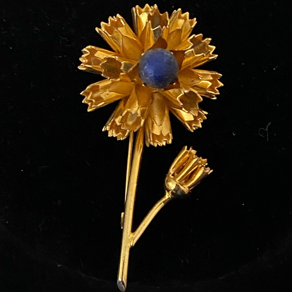 Vintage Bergere Flower Gold Brooch Pin